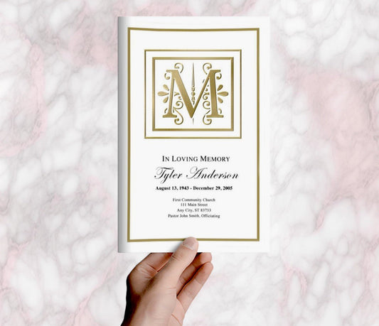 Monogram Gold Funeral Program Template - The Funeral Program Site