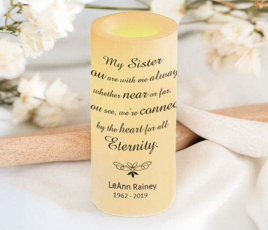 My Sister Personalized Flameless LED Memorial Candle - The Funeral Program Site