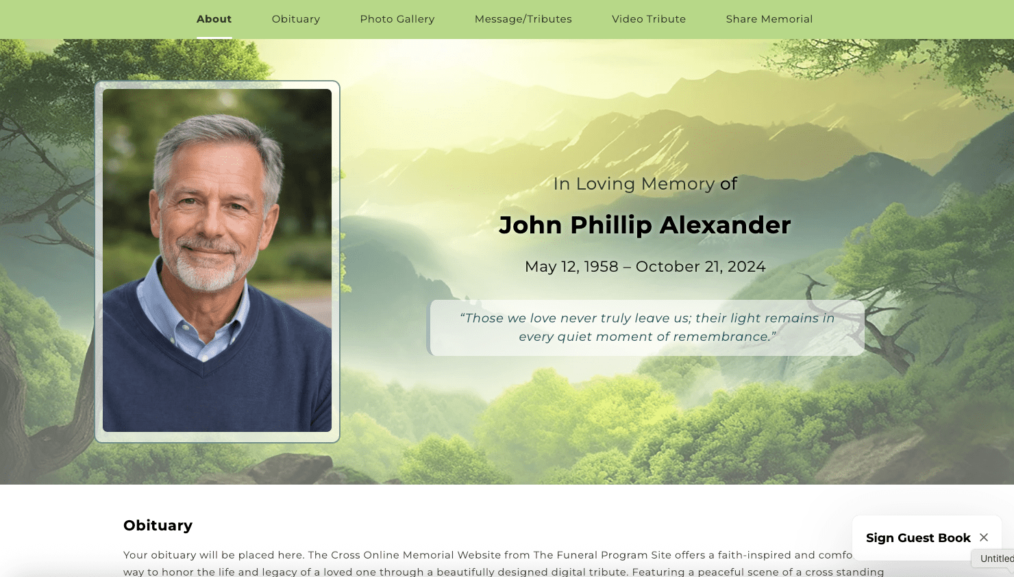 Nature Online Memorial Website - The Funeral Program Site
