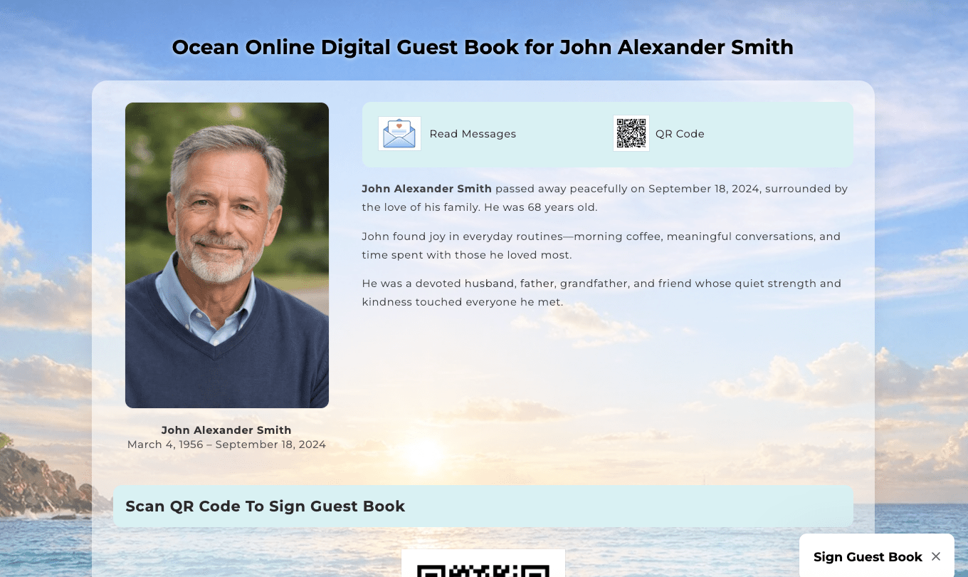 Ocean Digital Funeral Guest Book - The Funeral Program Site