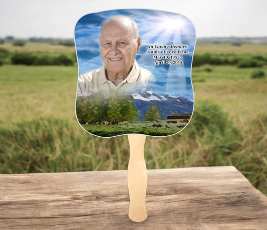 Outdoor Cardstock Memorial Fan With Wooden Handle (Pack of 10) - The Funeral Program Site