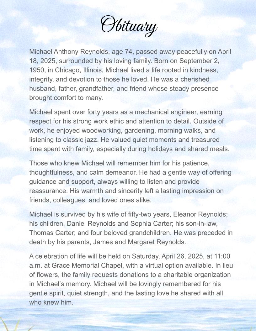 Peaceful Shores Digital Only Funeral Program Template - The Funeral Program Site