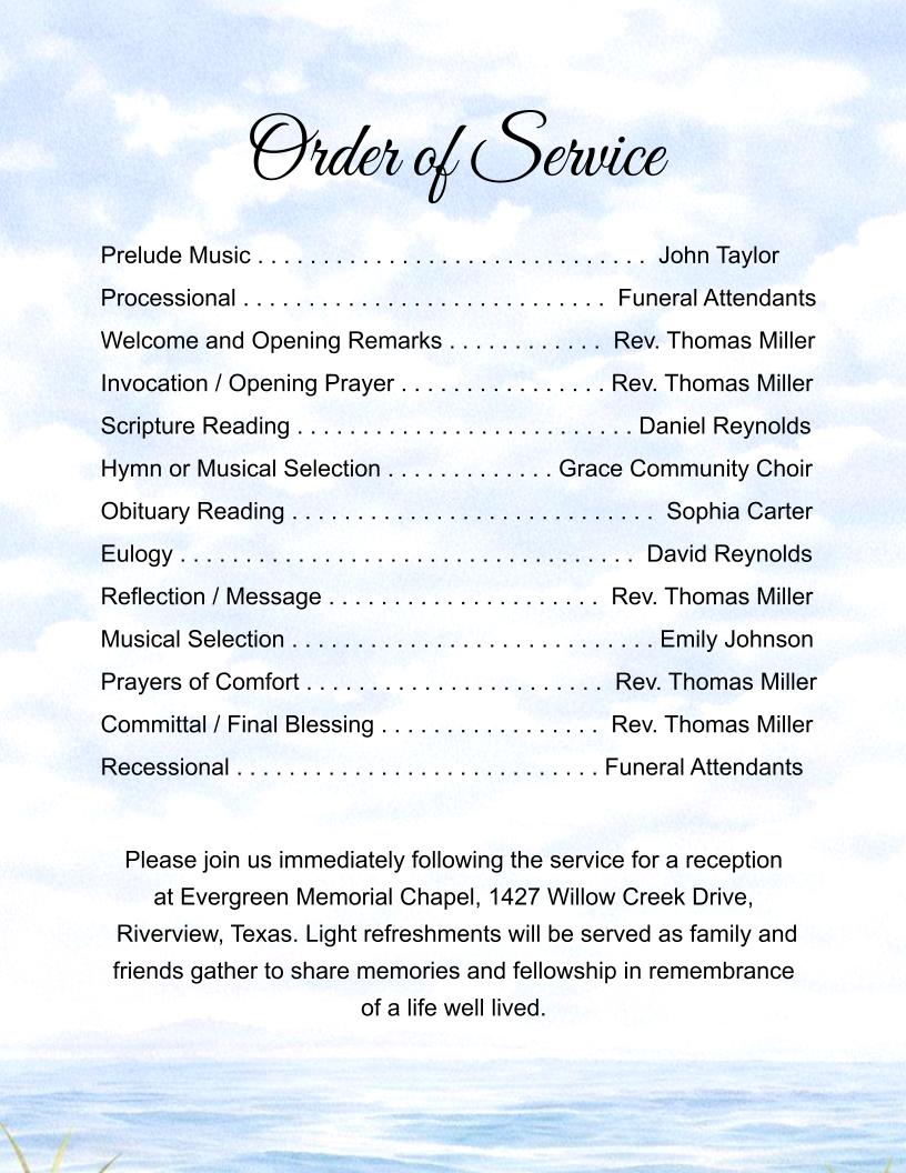 Peaceful Shores Digital Only Funeral Program Template - The Funeral Program Site