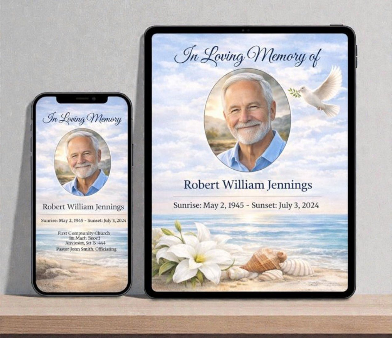 Peaceful Shores Digital Only Funeral Program Template - The Funeral Program Site