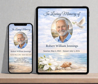 Peaceful Shores Digital Only Funeral Program Template - The Funeral Program Site