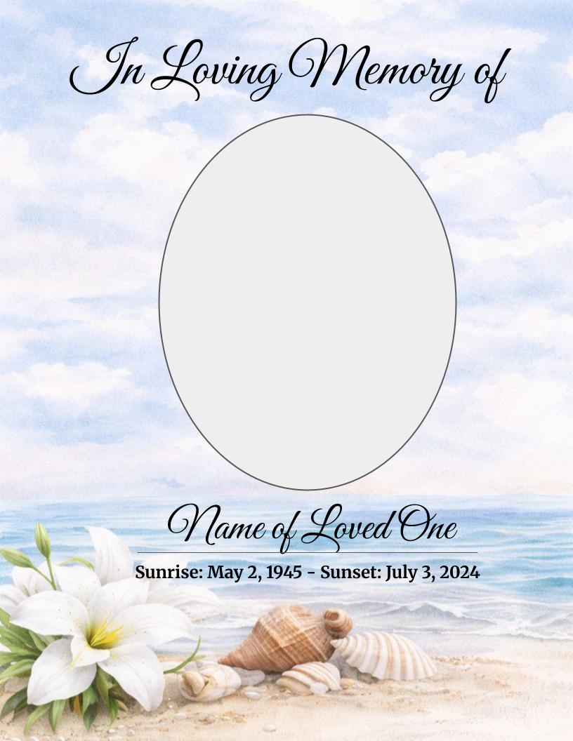 Peaceful Shores Digital Only Funeral Program Template - The Funeral Program Site