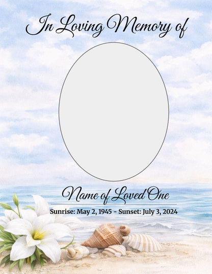 Peaceful Shores Digital Only Funeral Program Template - The Funeral Program Site