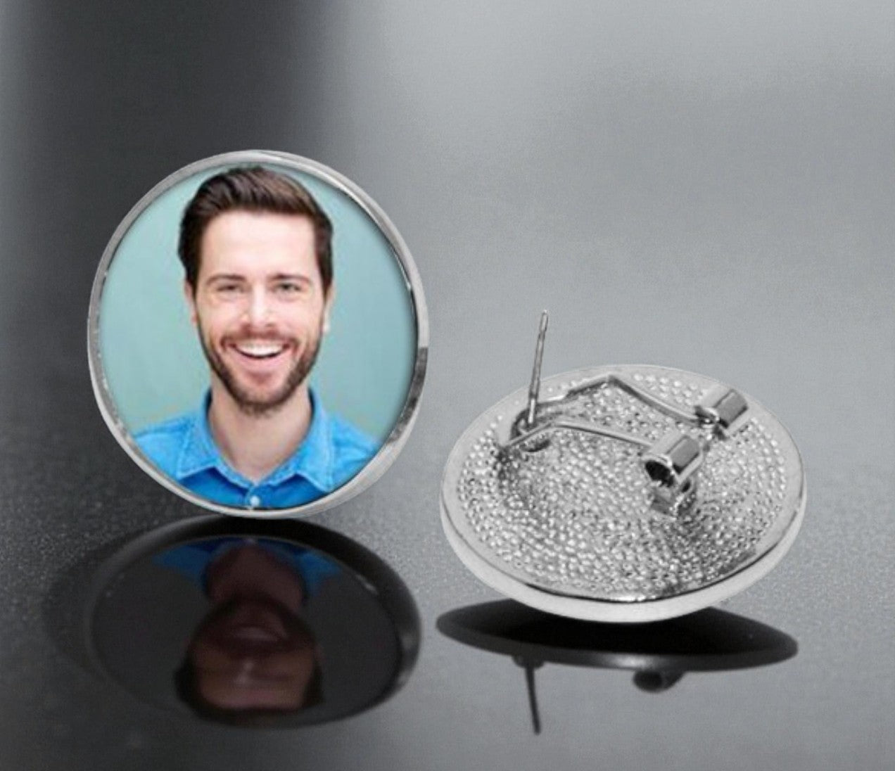 Personalized In Loving Memory Round Circle Stud Earrings - The Funeral Program Site