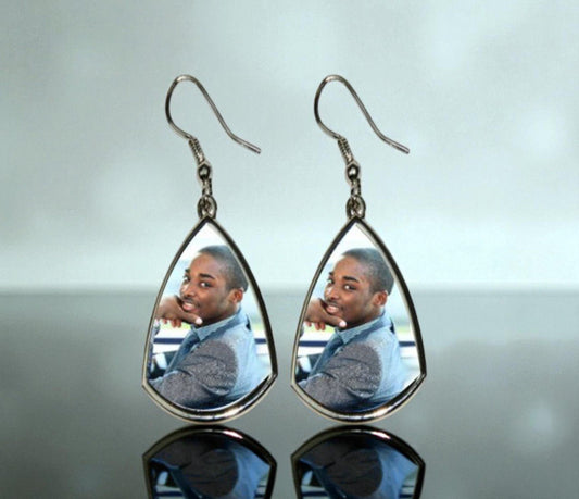Personalized In Loving Memory Round Dangle Earrings - The Funeral Program Site