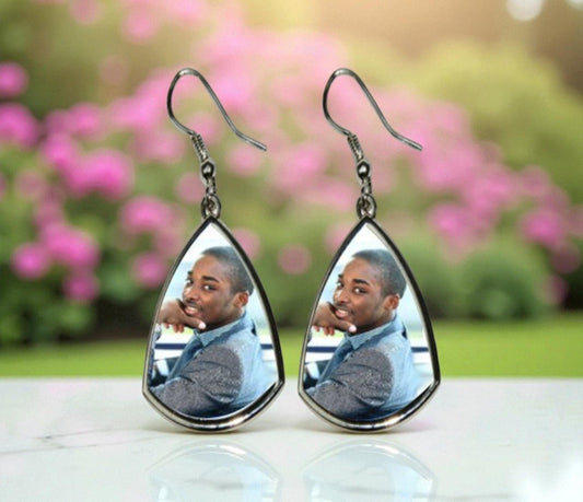 Personalized In Loving Memory Teardrop Dangle Earrings - The Funeral Program Site