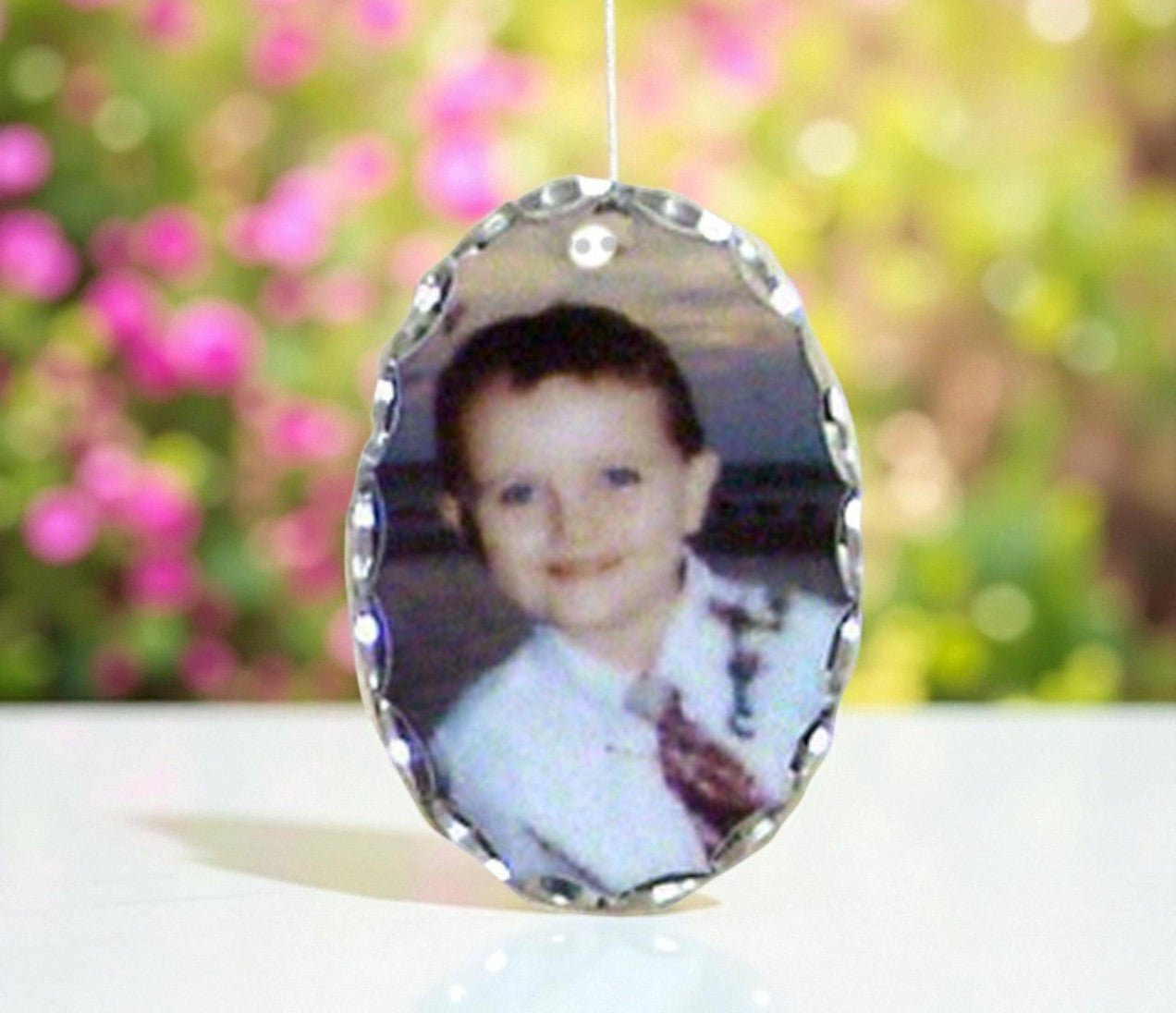 Personalized Oval Charm Florentine Edge In Loving Memory Photo Pendant - The Funeral Program Site