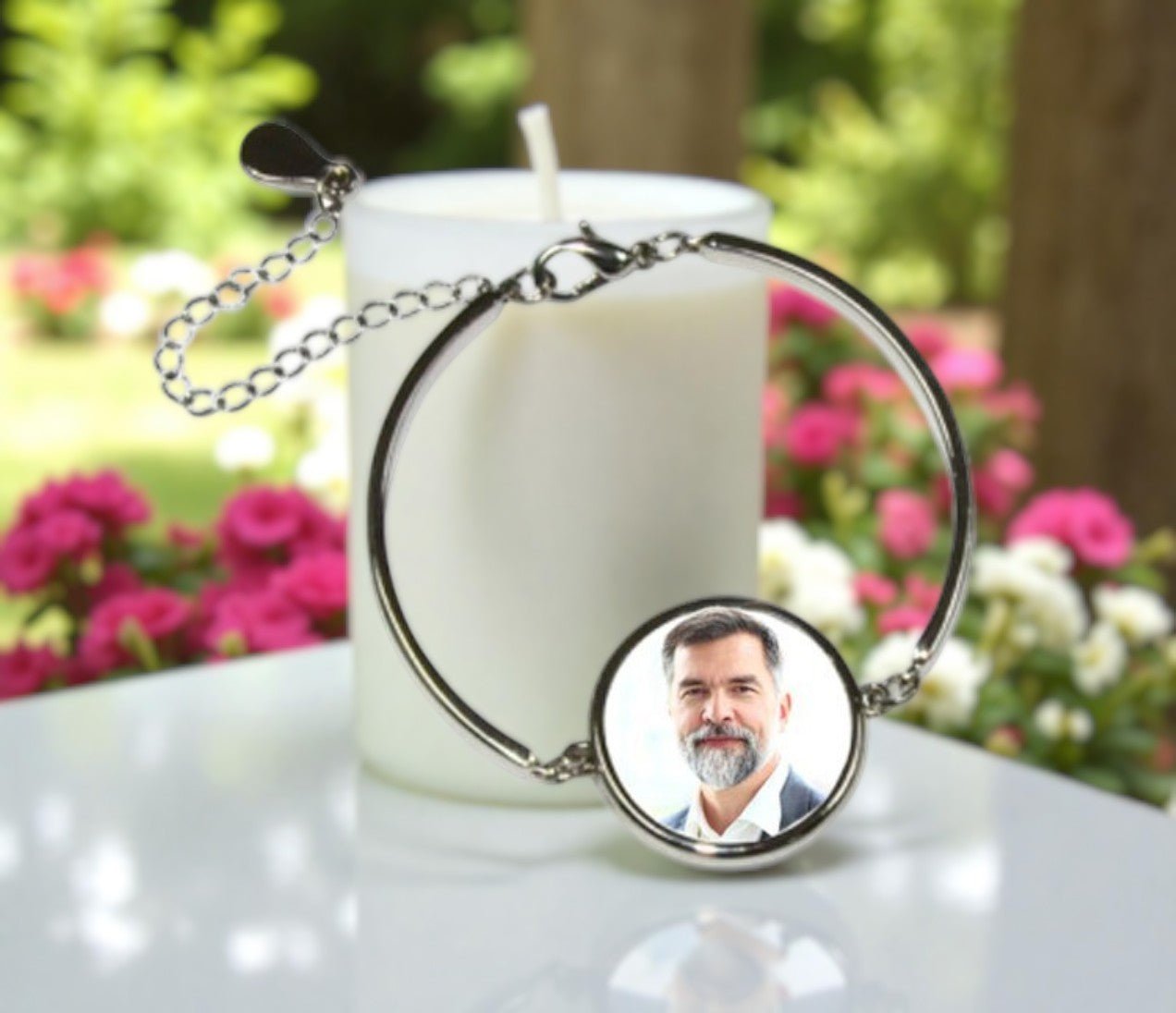Personalized Silver Bangle In Loving Memory Bracelet - The Funeral Program Site