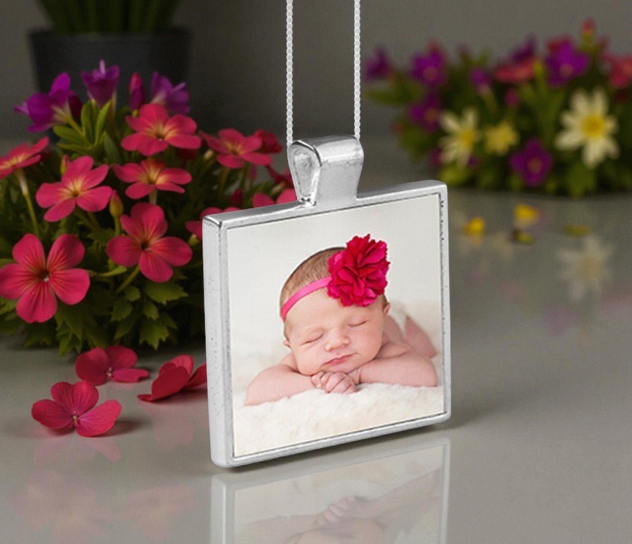Personalized Square Bezel In Loving Memory Photo Pendant - The Funeral Program Site