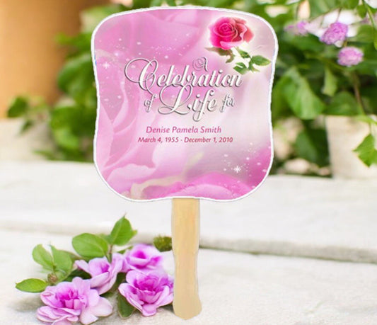 Petals Cardstock Memorial Fan With Wooden Handle (Pack of 10) - The Funeral Program Site