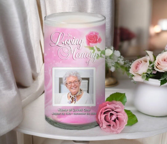 Petals Personalized Glass Memorial Candle - The Funeral Program Site