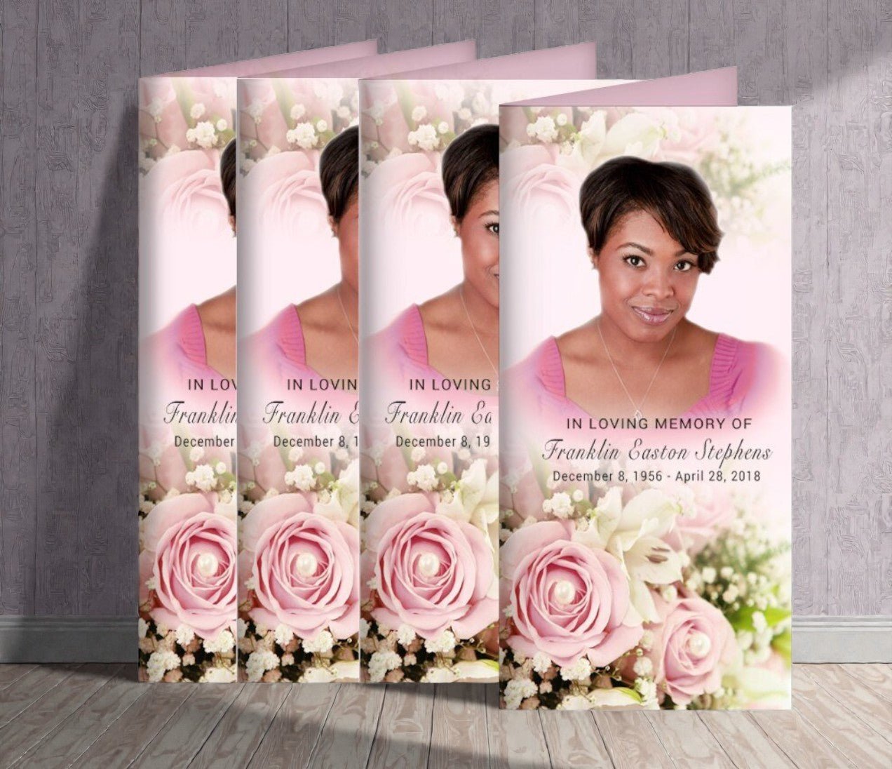 Pink Roses Long Fold Program Design & Print (Pack of 50) - The Funeral Program Site