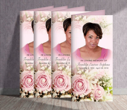 Pink Roses Long Fold Program Design & Print (Pack of 50) - The Funeral Program Site