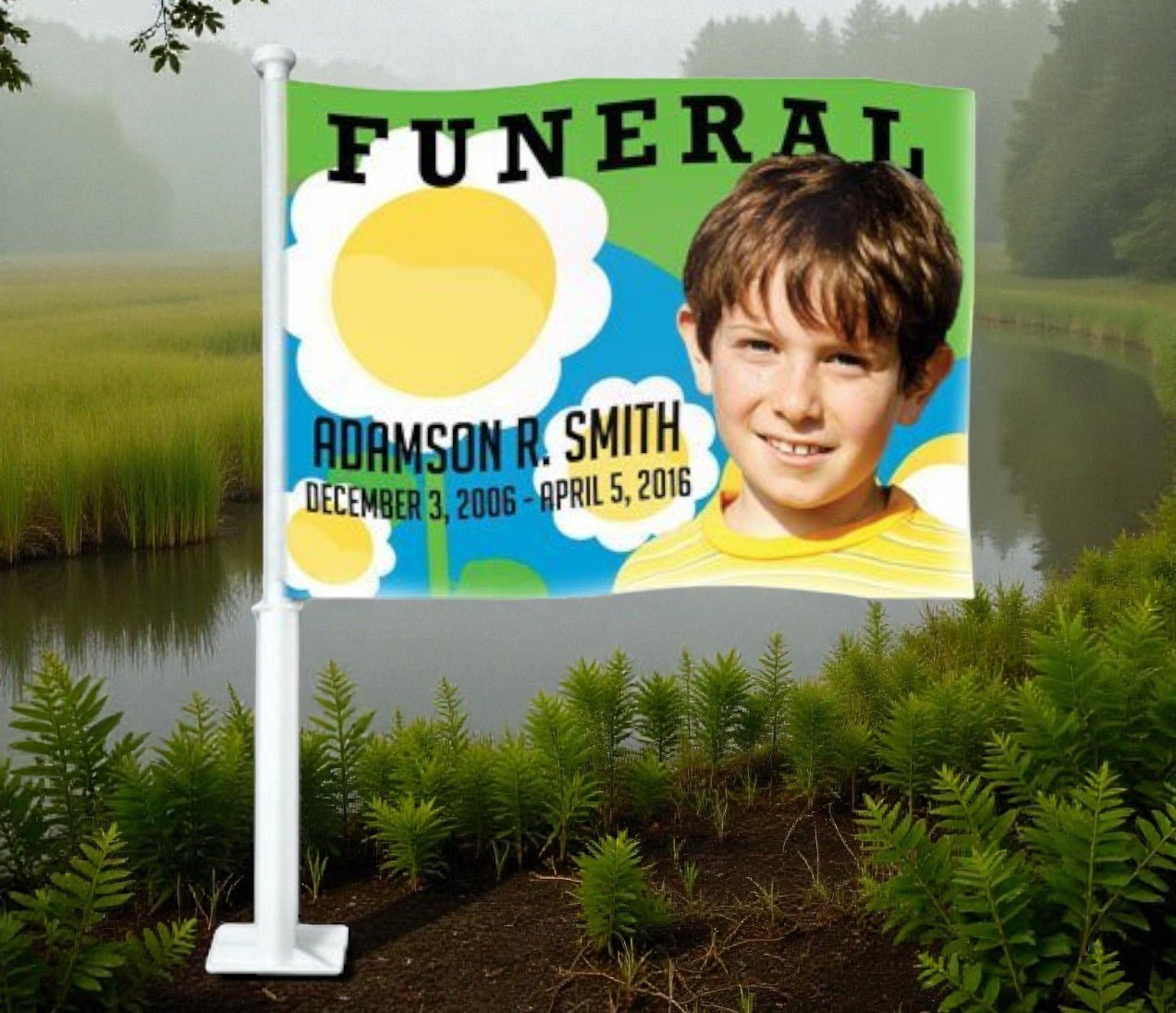 Playful Funeral Car Flag and Pole - The Funeral Program Site