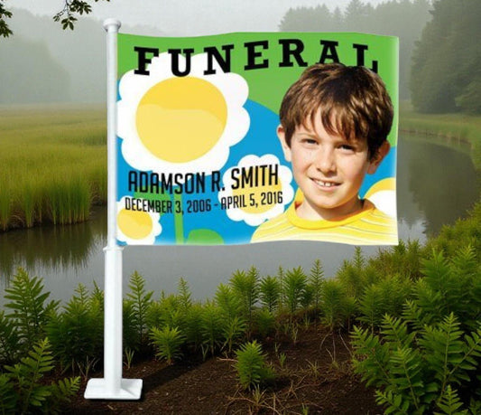 Playful Funeral Car Flag and Pole - The Funeral Program Site