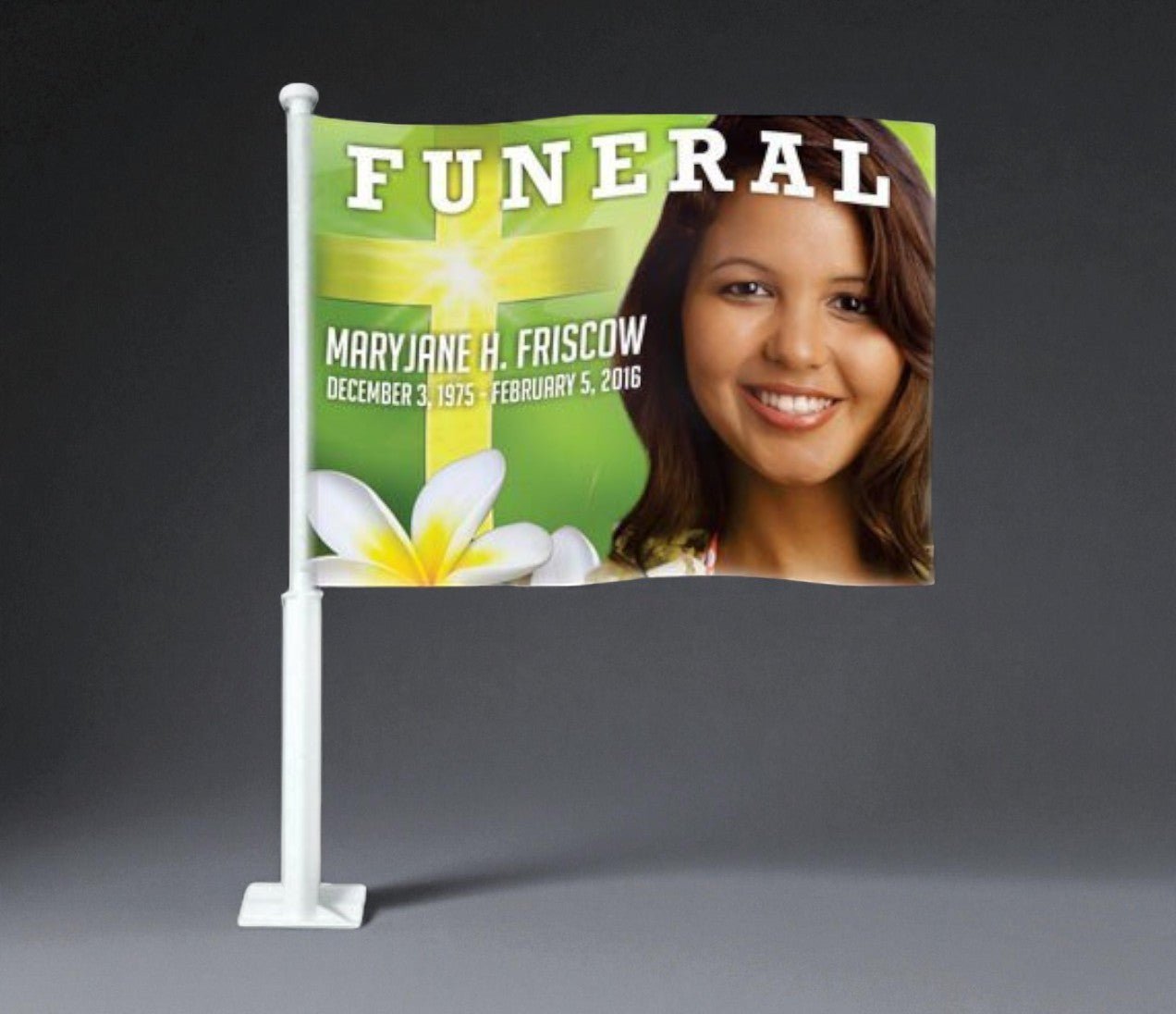 Plumeria Funeral Car Flag and Pole - The Funeral Program Site