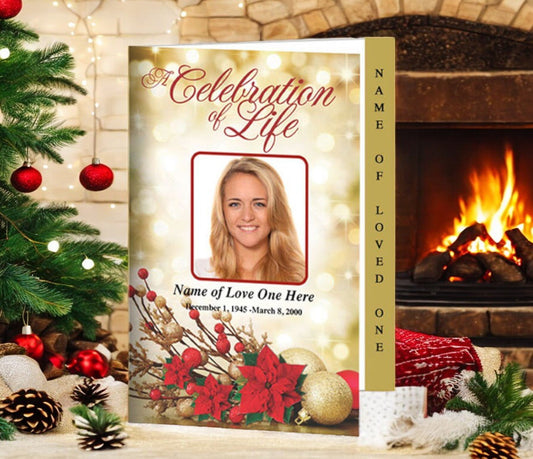 Poinsettia 4 - Sided Graduated Funeral Program Template - The Funeral Program Site