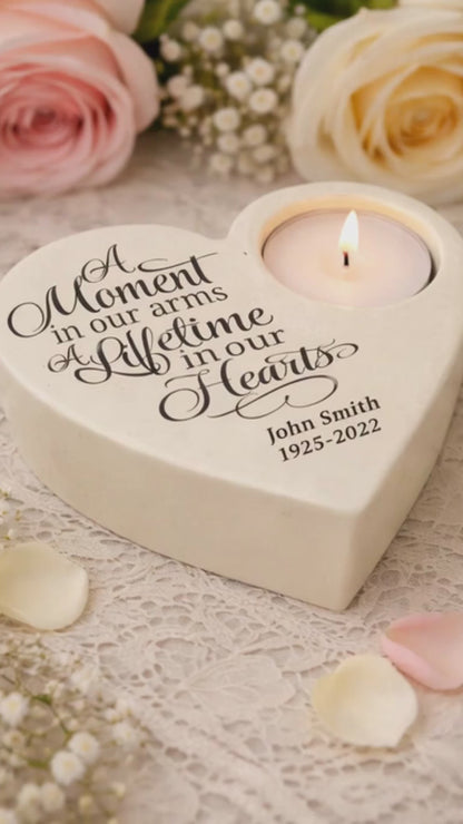 A Moment Stone Heart Tea Light Memorial Candle Holder