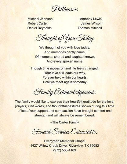 Quiet Garden Digital Only Funeral Program Template - The Funeral Program Site