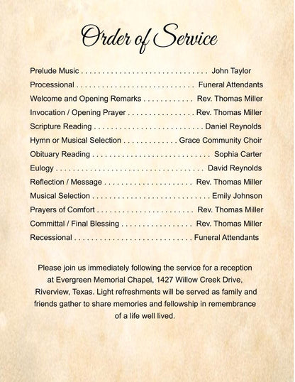 Quiet Garden Digital Only Funeral Program Template - The Funeral Program Site