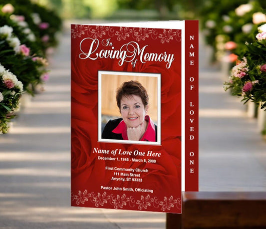 Red Passion 4 - Sided Graduated Funeral Program Template - The Funeral Program Site