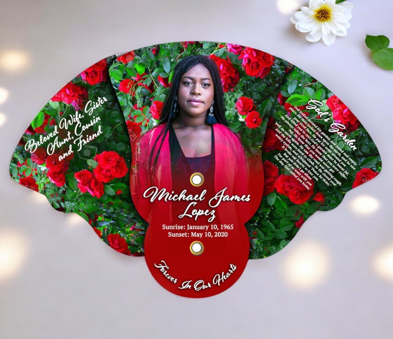 Memorial Roses Custom Red Roses Personalized Folding Memorial Fan (Pack of 10) - The Funeral ...