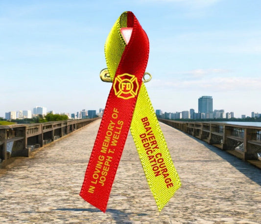 Red Yellow Awareness Ribbon Fireman/Firefighter - Pack of 10 - The Funeral Program Site