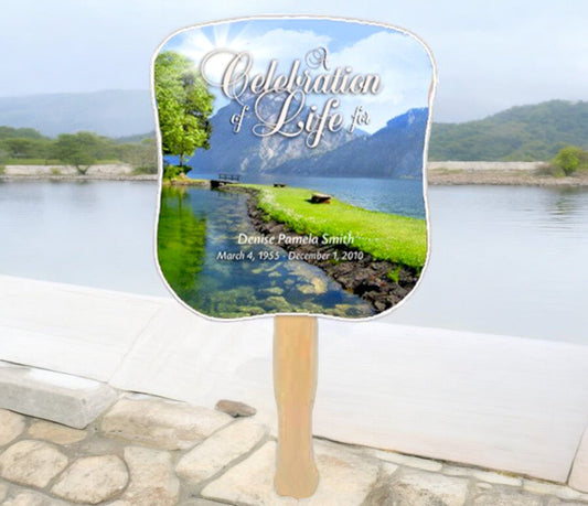 Reflection Cardstock Memorial Fan With Wooden Handle (Pack of 10) - The Funeral Program Site