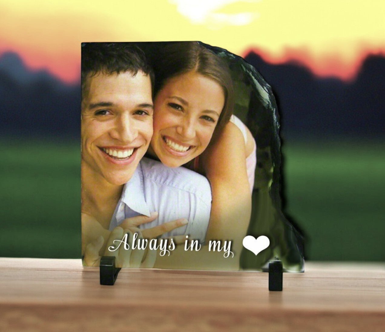 Right Contour Memorial Slate Stone Plaque with Stand - The Funeral Program Site