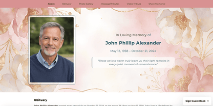 Rose Florals Online Memorial Website - The Funeral Program Site