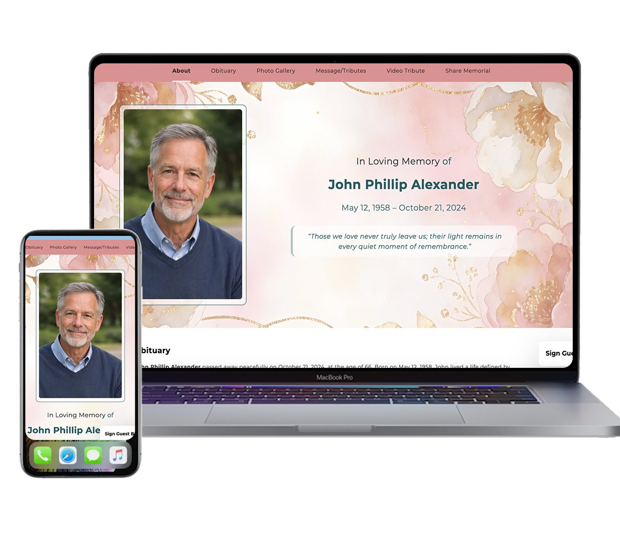 Rose Florals Online Memorial Website - The Funeral Program Site