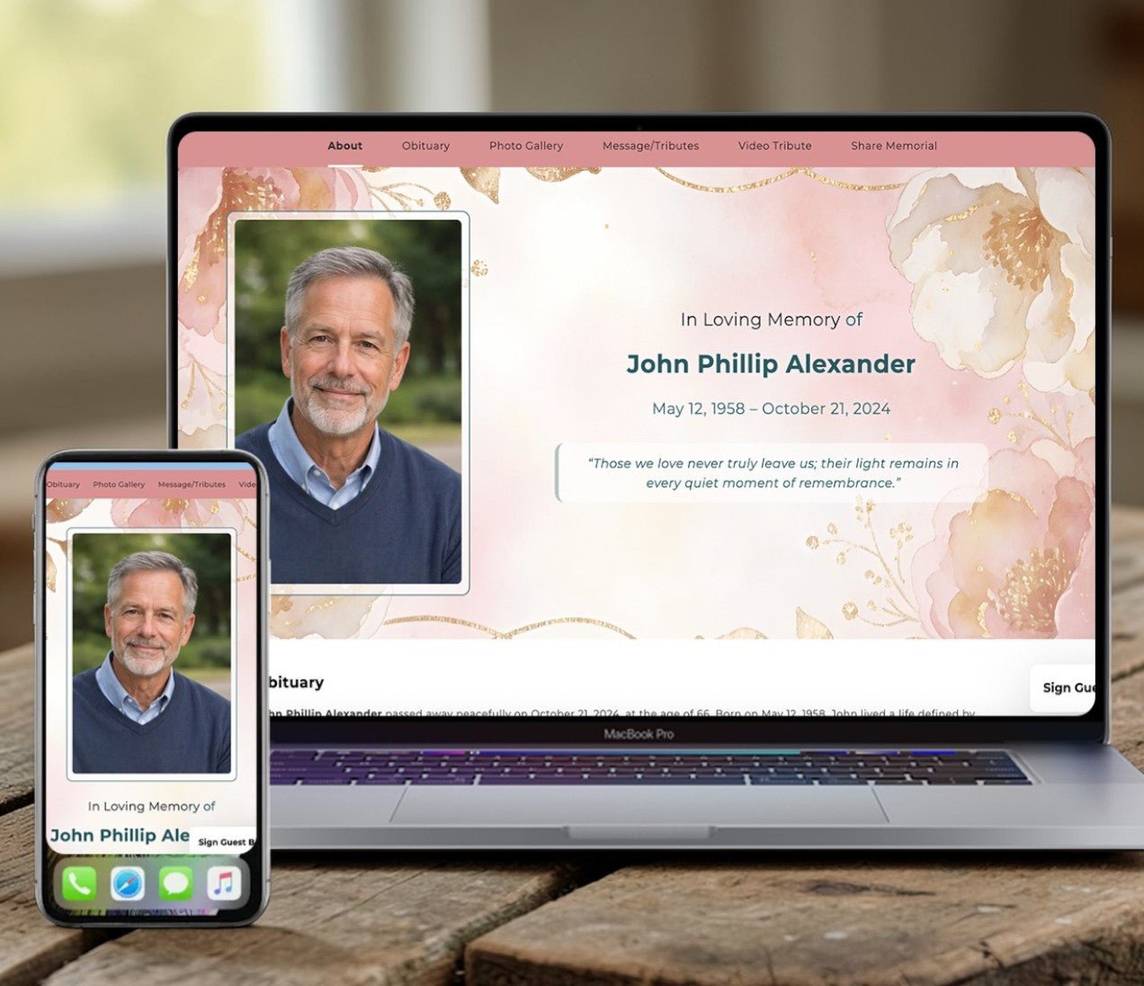 Rose Florals Online Memorial Website - The Funeral Program Site