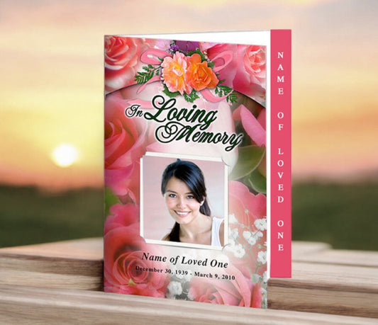 Rosy 4 - Sided Graduated Funeral Program Template - The Funeral Program Site