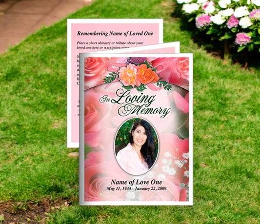 Rosy Small Memorial Card Template - The Funeral Program Site