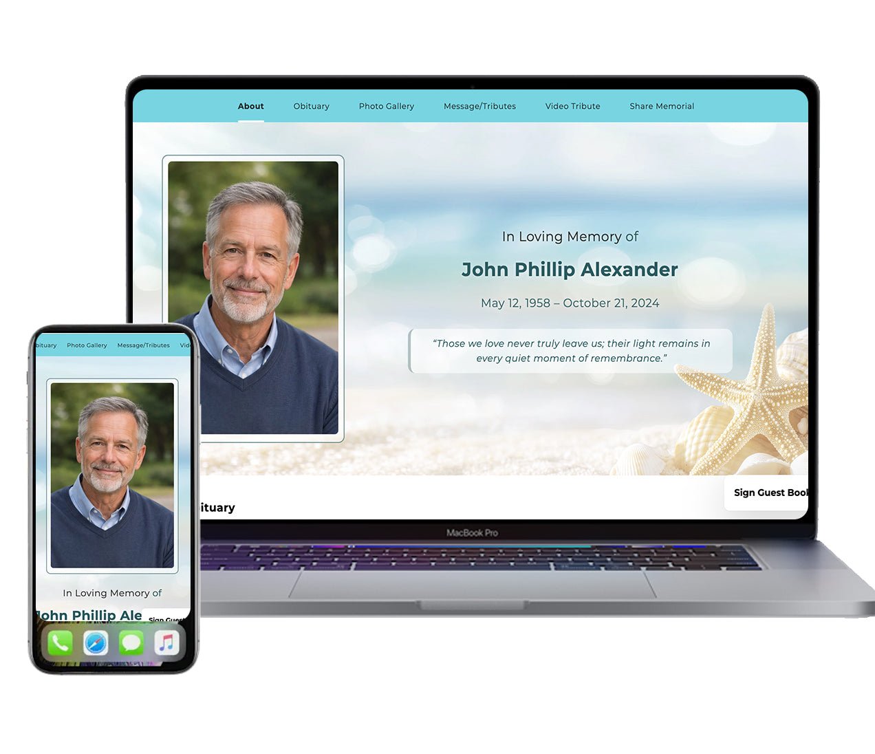 Seashell Online Memorial Website - The Funeral Program Site