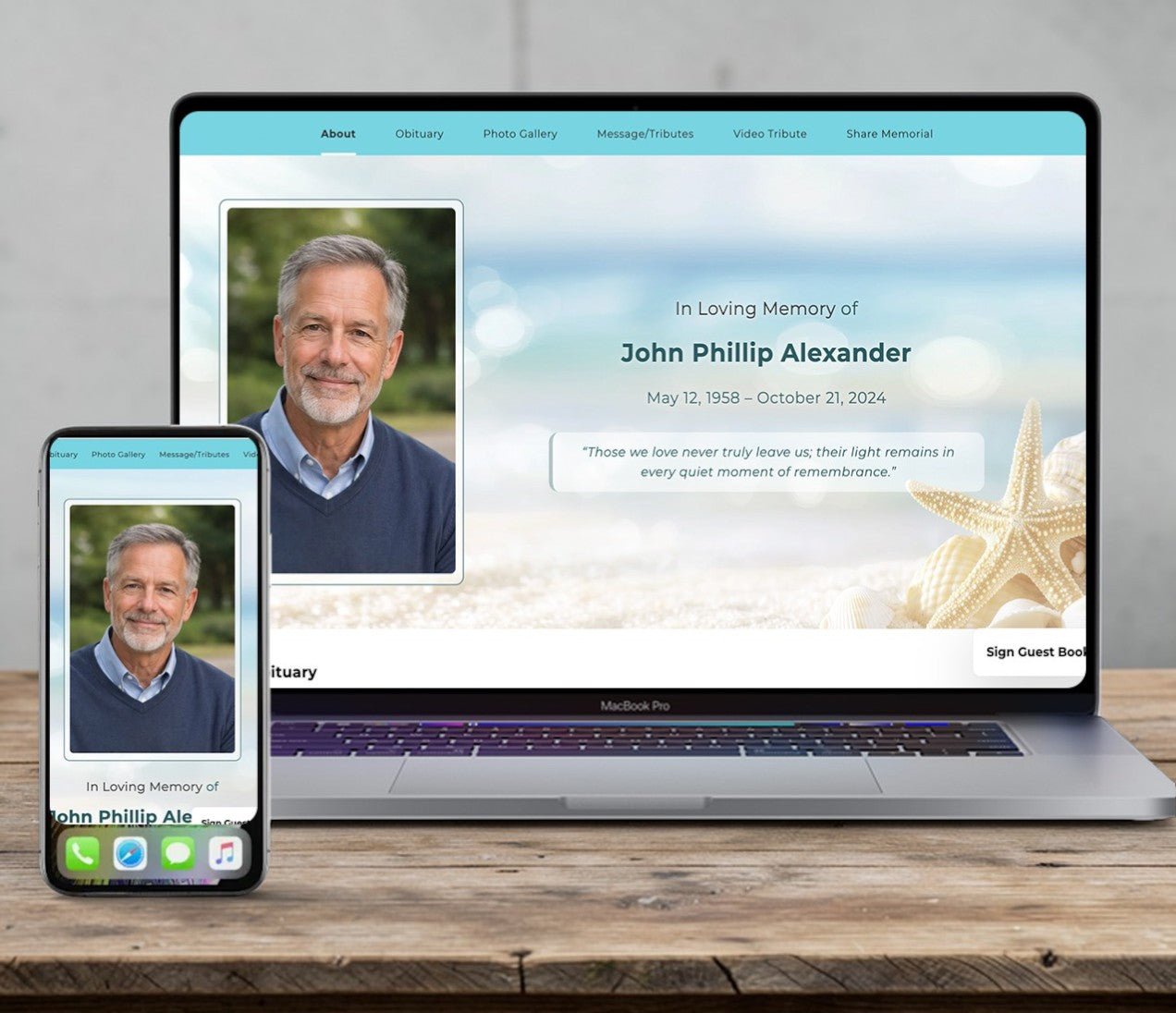 Seashell Online Memorial Website - The Funeral Program Site