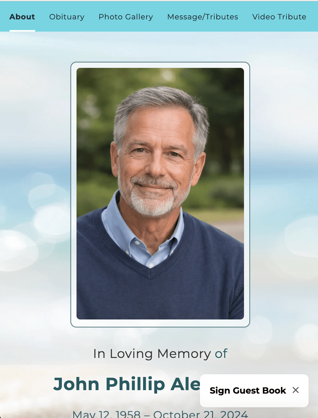 Seashell Online Memorial Website - The Funeral Program Site