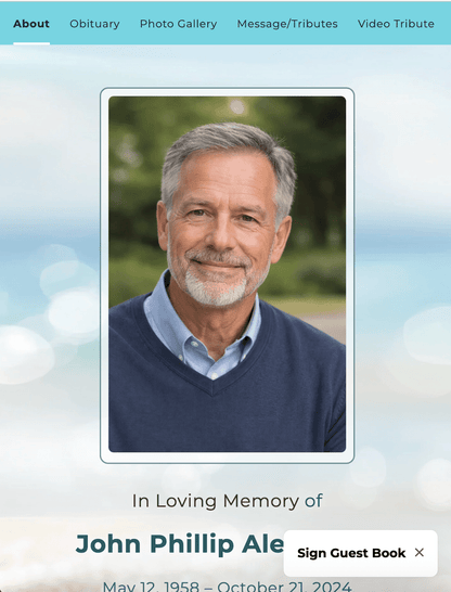 Seashell Online Memorial Website - The Funeral Program Site