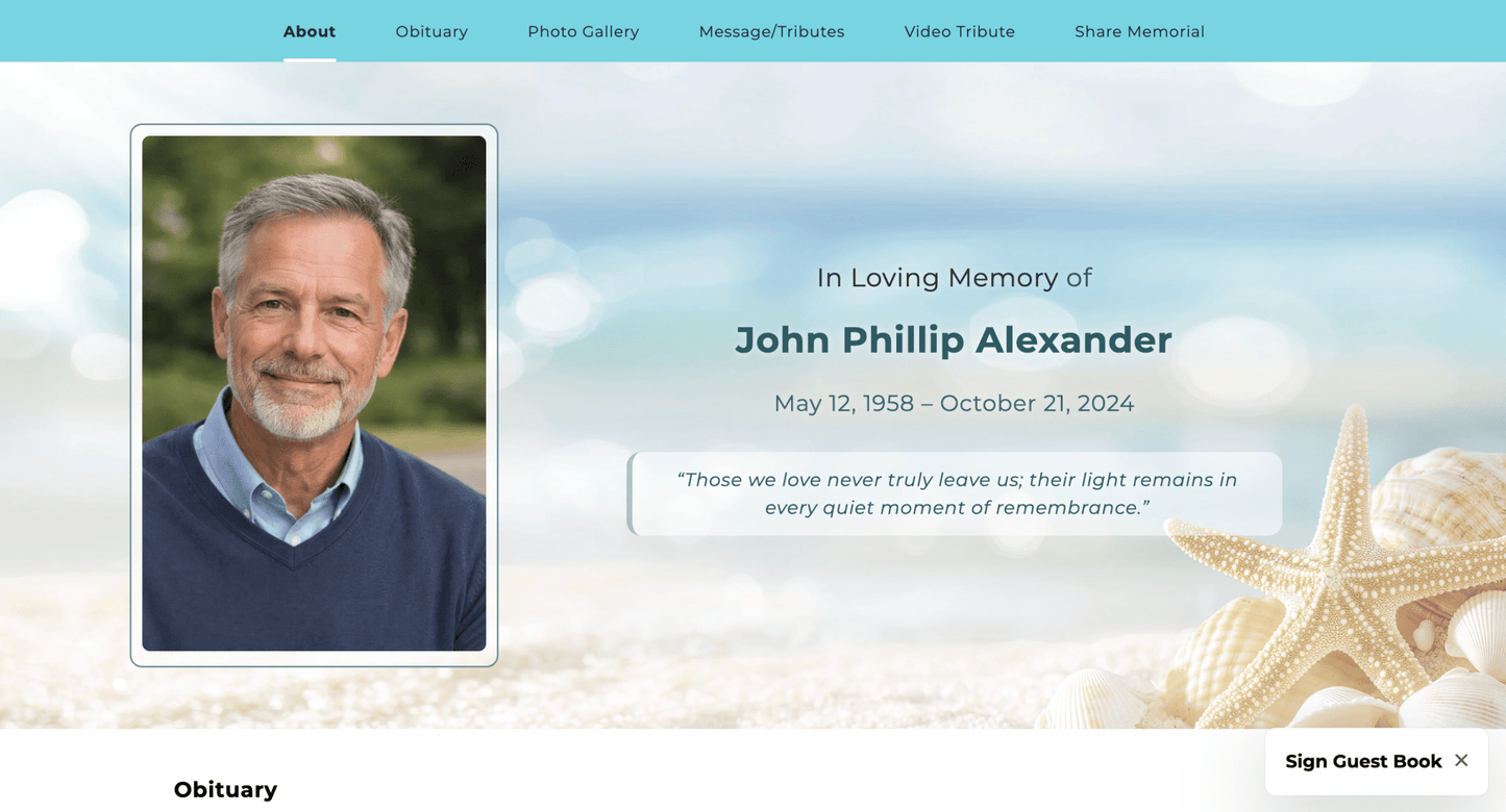 Seashell Online Memorial Website - The Funeral Program Site
