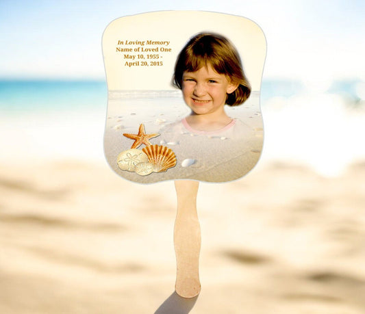 Seashore Cardstock Memorial Fan With Wooden Handle (Pack of 10) - The Funeral Program Site