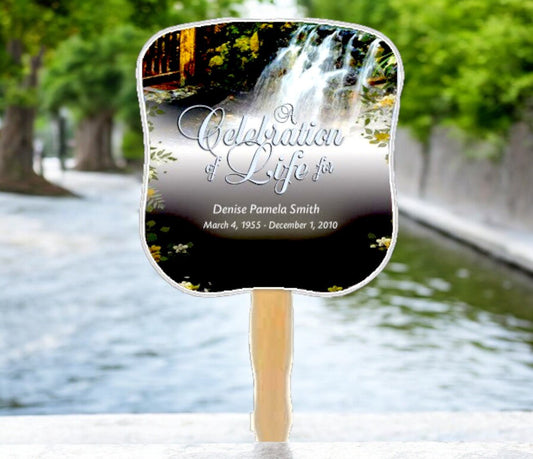 Serene Cardstock Memorial Fan With Wooden Handle (Pack of 10) - The Funeral Program Site