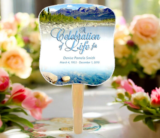 Sierra Cardstock Memorial Fan With Wooden Handle (Pack of 10) - The Funeral Program Site