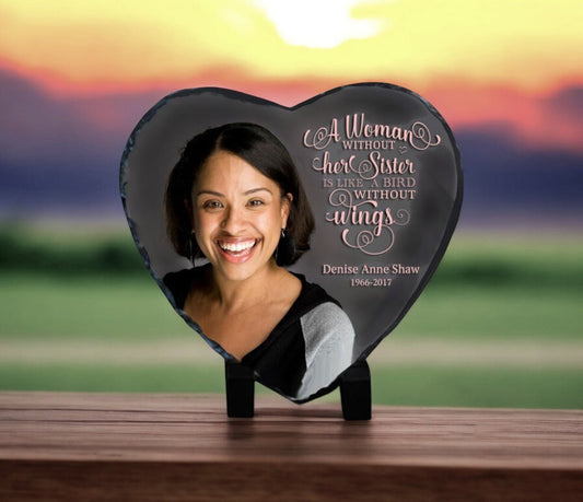 Small Heart Shape Memorial Slate Stone Plaque with Stand - The Funeral Program Site
