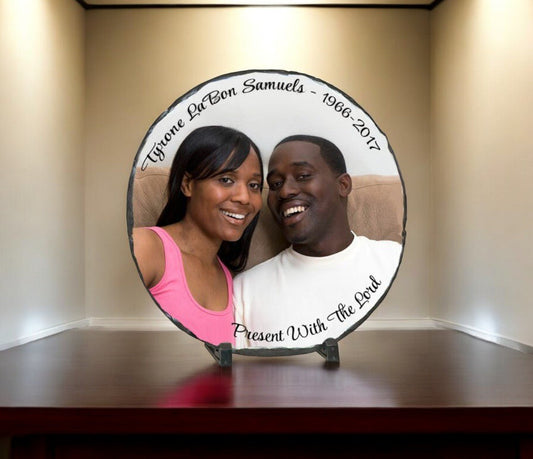 Small Round Memorial Slate Stone Plaque with Stand - The Funeral Program Site