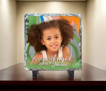 Small Square Memorial Slate Stone Plaque with Stand - The Funeral Program Site