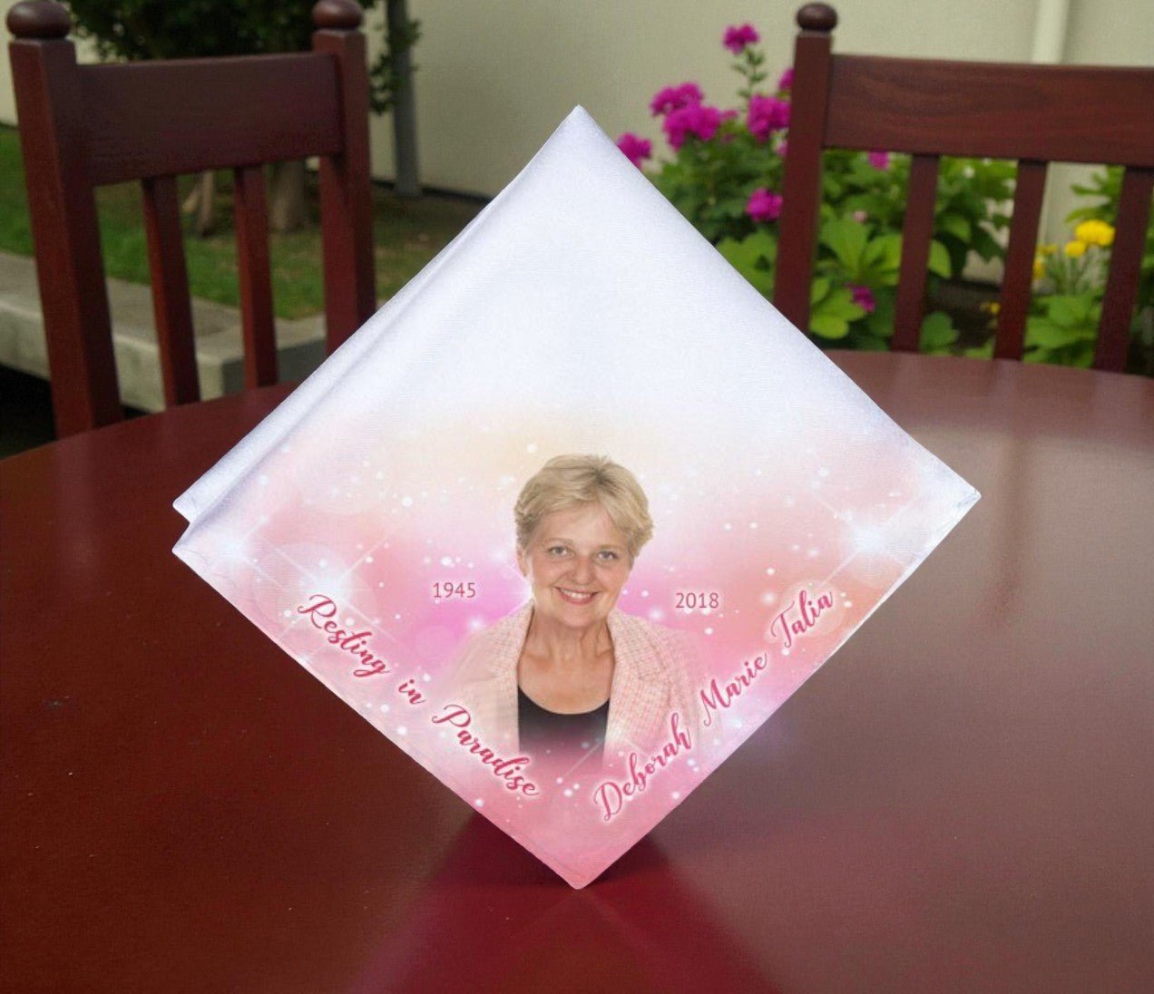Sparkling Pink Personalized Memorial Handkerchief - The Funeral Program Site